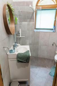 een badkamer met een wastafel en een spiegel bij Gesztenye Nyaralópark in Balatonudvari