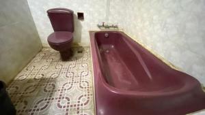 een badkamer met een roze bad en een toilet bij OYO 92748 Hotel Tepian Batang Hari in Jambi