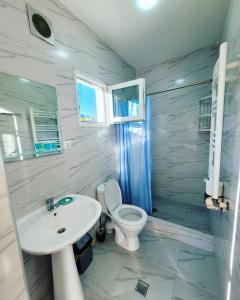 a bathroom with a toilet and a sink at Family hotel mountain panorama in Borjomi