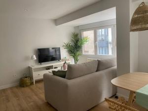 a living room with a couch and a tv at Apartamento a estrenar en Centro Gijón. FIBRA-TV in Gijón