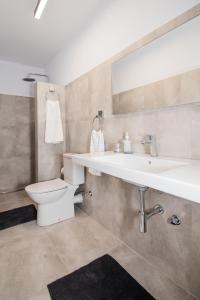 a bathroom with a sink and a toilet at Zeusplace Seaside Home private beach and parking in Plaka Litochorou +40 photos