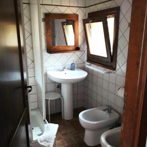 Baño pequeño con lavabo y aseo en Agriturismo Poggio Falco Batignano, en Batignano