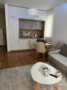 a living room with a couch and a table at Apartman Jakov in Bečići