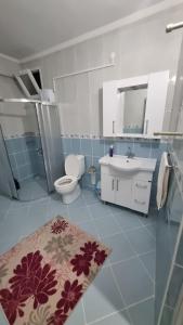 a bathroom with a toilet and a sink at Zingila Apart in Yomra