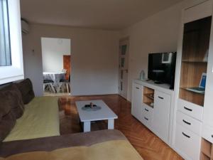 a living room with a couch and a tv and a table at Apartment Novi Central in Španjola