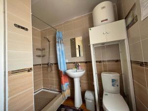 a bathroom with a shower and a toilet and a sink at Ailus in Chok-Tal +9 photos