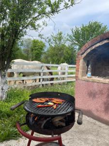 a bbq grill in front of a fence at Ranč Andrić in Bajina Bašta