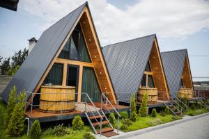 a house with a metal roof and three barrelyards at Tbilisi Sea Breeze in Tbilisi City