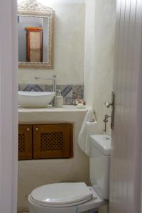 a bathroom with a white toilet and a sink at Maison Orfeas in Naousa