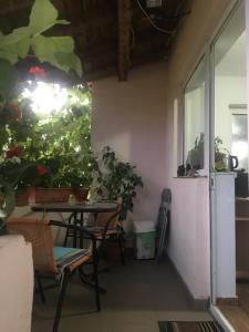 un patio con tavolo, sedie e piante di Cazare la mare vila Constanta a Constanţa