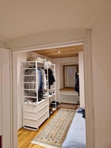 a room with a closet with white cabinets and a rug at Casa Gion in Santo Stefano di Cadore