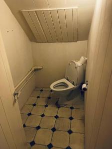 a bathroom with a toilet in a small room at Nice House in centrum. in Frederikshavn