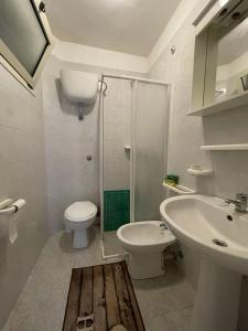 サン・ティジドーロにあるVilla Letizia Sea View in Sant'Isidoroのバスルーム(トイレ、洗面台、シャワー付)