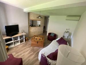 a bedroom with a bed and a tv in a room at Le Cocon des SPRESS in Cers
