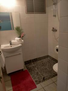 een witte badkamer met een wastafel en een toilet bij ISK LOCATION in Sainte-Rose