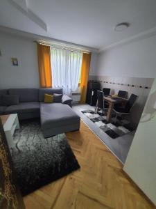 Apartman Teddy12-Vlašić في فلاسيتش: غرفة معيشة مع أريكة وطاولة