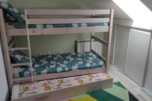 Ce lit superposé se trouve dans un dortoir doté de lits superposés. dans l'établissement Charmant appartement au calme, à Chindrieux