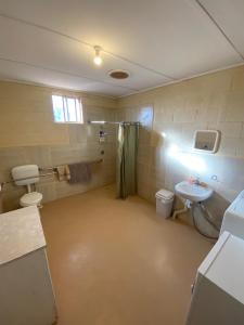 a bathroom with a sink and a toilet and a shower at Bendleby Ranges in Belton