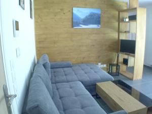 a living room with a couch and a tv at Appartement Samoëns, 2 pièces, 4 personnes - FR-1-629-128 in Samoëns