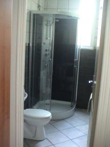 uma casa de banho com um chuveiro e um WC. em HOMESTAY LILLE em Lille