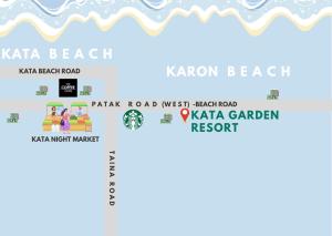 un mapa de la localidad de Kata Garden y de la playa de Kata en Kata Garden Resort SHA Extra Plus, en Kata Beach