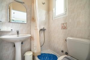 a bathroom with a sink and a toilet and a mirror at Anemona studio E in Katelios +13 photos