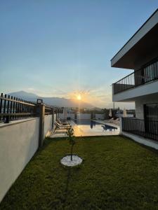 a small tree on the roof of a house at KALİDA APART in Kemer