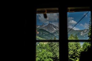 Vista generica sulle montagne o vista sulle montagne dall'interno dello chalet