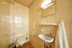 La salle de bains est pourvue d'un lavabo et de toilettes. dans l'établissement Gästehaus St Theresia Bodensee, à Friedrichshafen