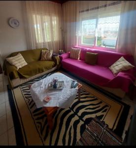 a living room with a couch and a table at zacharenia's home in Mirodháton