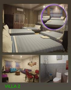 two pictures of a hotel room with two beds at Margie's Place and Coffee Shop Inc. in Mariveles