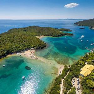 an aerial view of a beach with boats in the water at Sun Ray Sivota 8 in Syvota