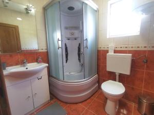 a bathroom with a shower and a toilet and a sink at Apartmani Lešić Tribunj in Tribunj +56 photos