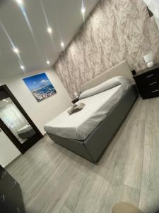 sypialnia z dużym łóżkiem i lustrem w obiekcie DALY home intero appartamento w mieście Mugnano di Napoli