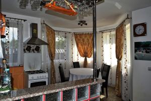 cocina con fogones y mesa en una habitación en Cabana Denis&Lucas, en Ocna Şugatag