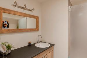 een badkamer met een wastafel en een spiegel bij Dupre Cosy Residence in Brussel