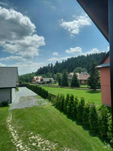 a path leading to a yard with trees at Pod Grapą in Zubrzyca Górna