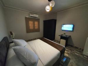 um quarto com uma cama e uma televisão na parede em Youvala serviced apartment Giza no Cairo