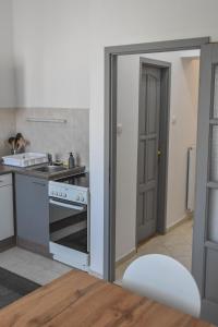 una cucina con piano cottura e lavandino di Furmint & Juhfark Apartmanok a Veszprém