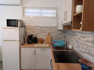 una piccola cucina con frigorifero bianco e lavandino di Apartments Suha Punta - Crnic a Rab