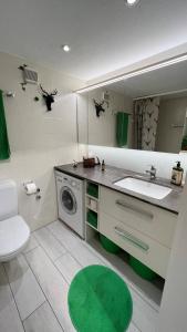 a bathroom with a sink and a washing machine at Cozy 2 Room Appartment In Laax in Laax