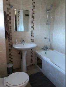 a bathroom with a sink and a toilet and a tub at de Klerens Gems Topaz Self Catering Studio in Clarens