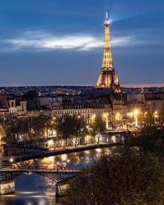 a view of the eiffel tower at night at HOME VERSAILLES in Versailles