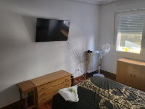 ein Schlafzimmer mit einem Bett und einem Fernseher an der Wand in der Unterkunft D&L 3 piso compartido in Vigo