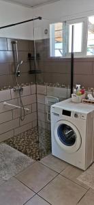 勒唐蓬的住宿－Cosy & Calme，带淋浴的浴室内的洗衣机