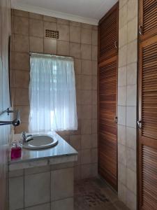 W łazience znajduje się umywalka i prysznic. w obiekcie Stone House w mieście St Lucia