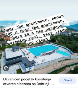 a collage of two pictures of a swimming pool at Apartment Mesic is 200 m away from the international airport in Sarajevo in Sarajevo