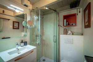 La salle de bains est pourvue d'une douche et d'un lavabo. dans l'établissement CityCottage Alkmaar, à Alkmaar