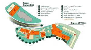 a floor plan of a resort with descriptions of its amenities at LS Villas Hotel & Spa in Águas de São Pedro