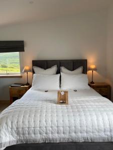 a bedroom with a large bed with a wooden box on it at Taigh Scalpaigh in Portree